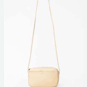 BAGGU Cream Leather Adjustable Crossbody Bag